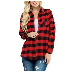 Ochenta Buffalo Plaid Long Sleeve Lightweight Flannel